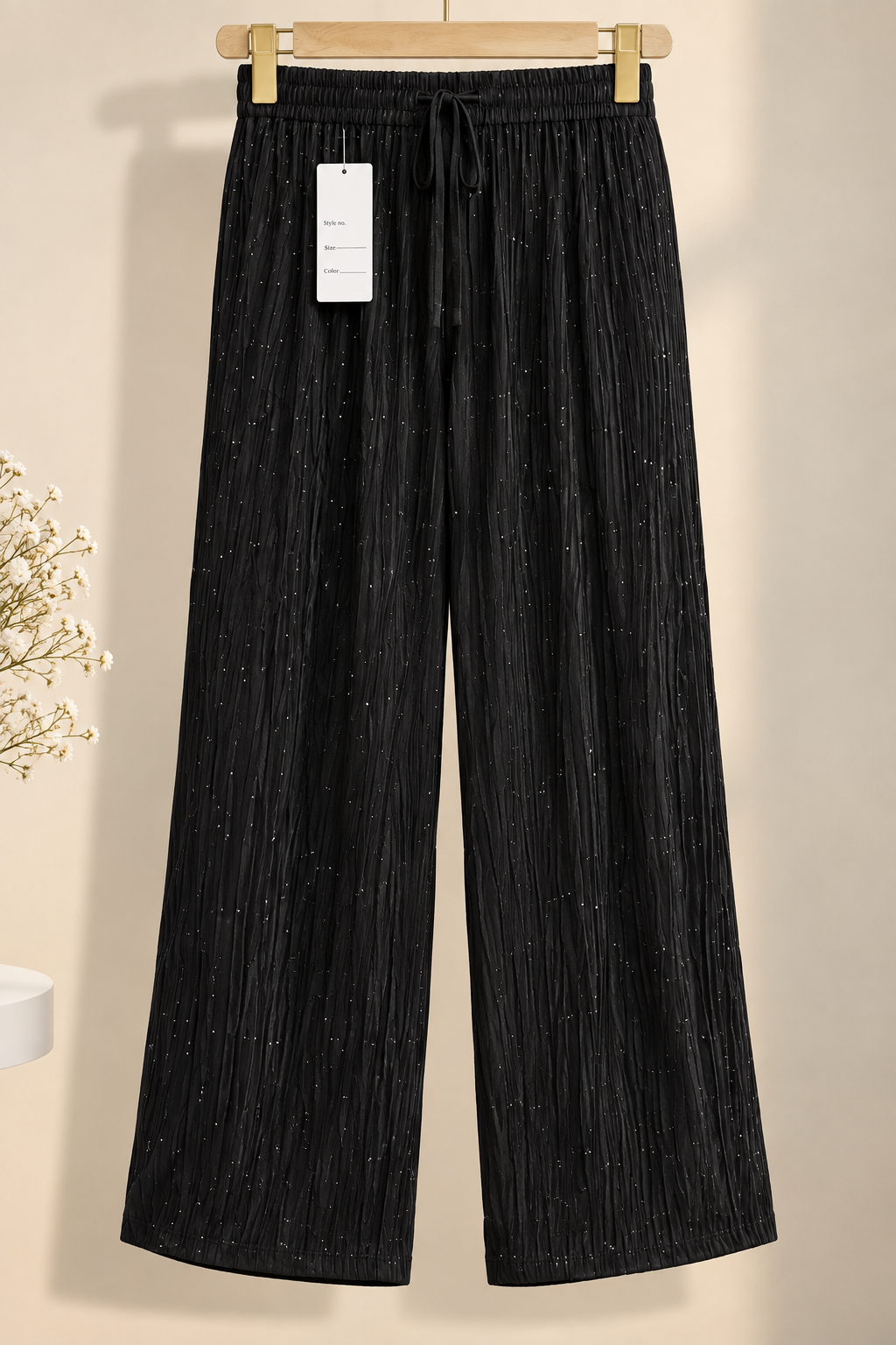 Premium Textured Wide-Leg Flared Pants with Adjustable Drawstring Waist