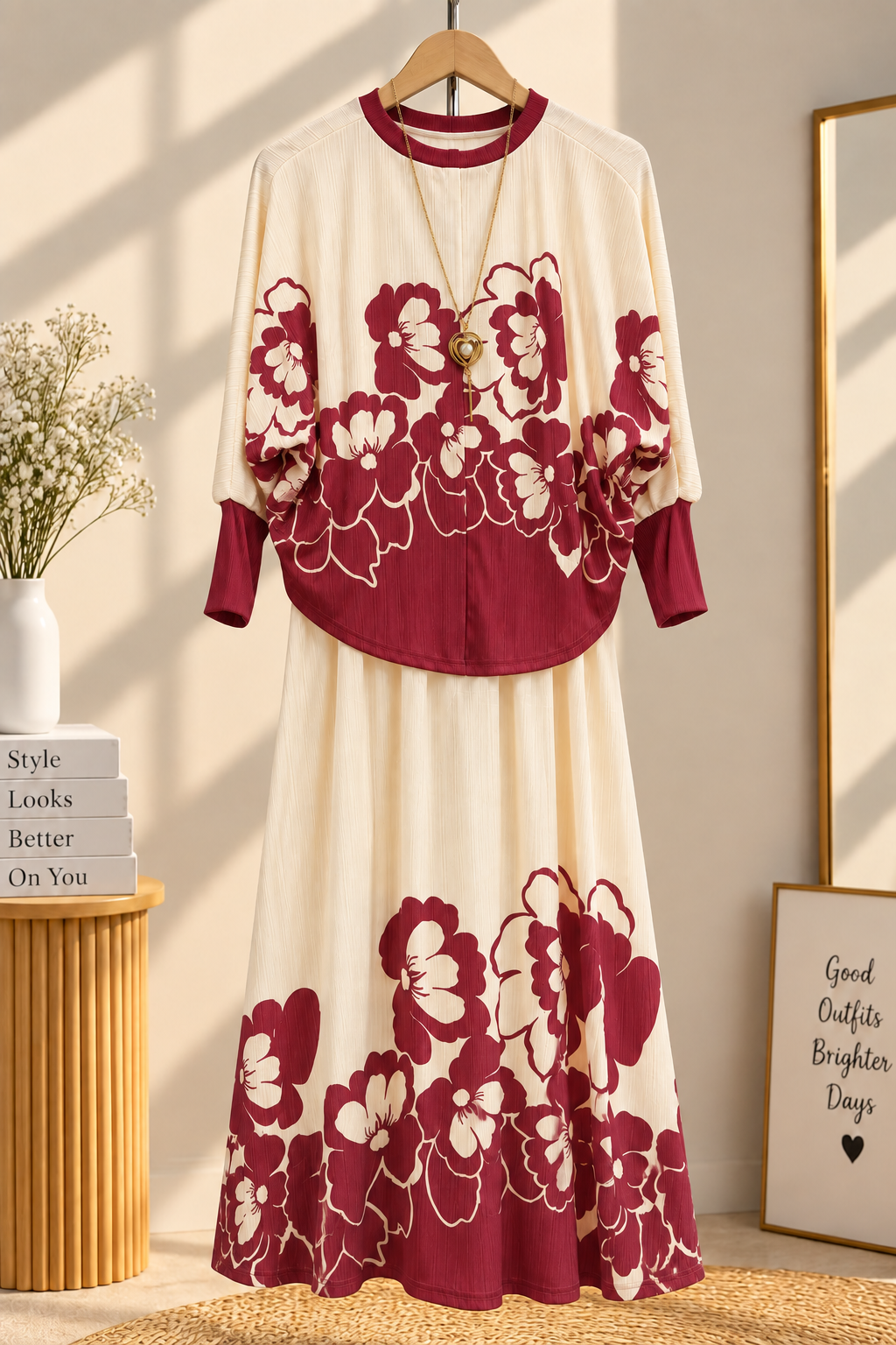 Premium 2-Piece Floral Print Layered Maxi Co-Ord Set