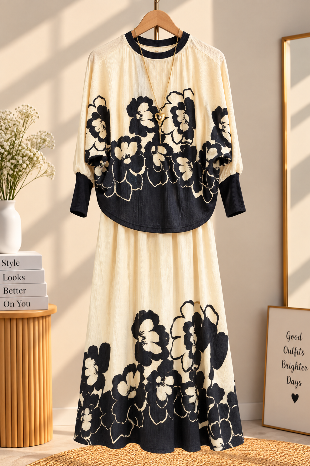 Premium 2-Piece Floral Print Layered Maxi Co-Ord Set