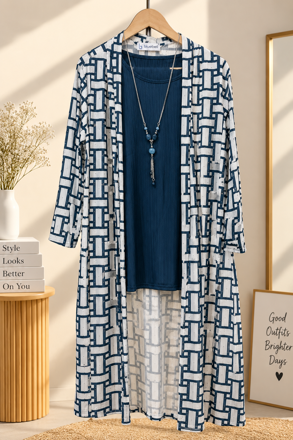 Korean Style Premium 3-Piece Printed Kimono Set with Ribbed Inner Top & Wide-Leg Pants