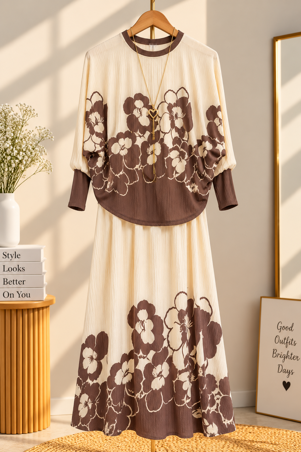Premium 2-Piece Floral Print Layered Maxi Co-Ord Set
