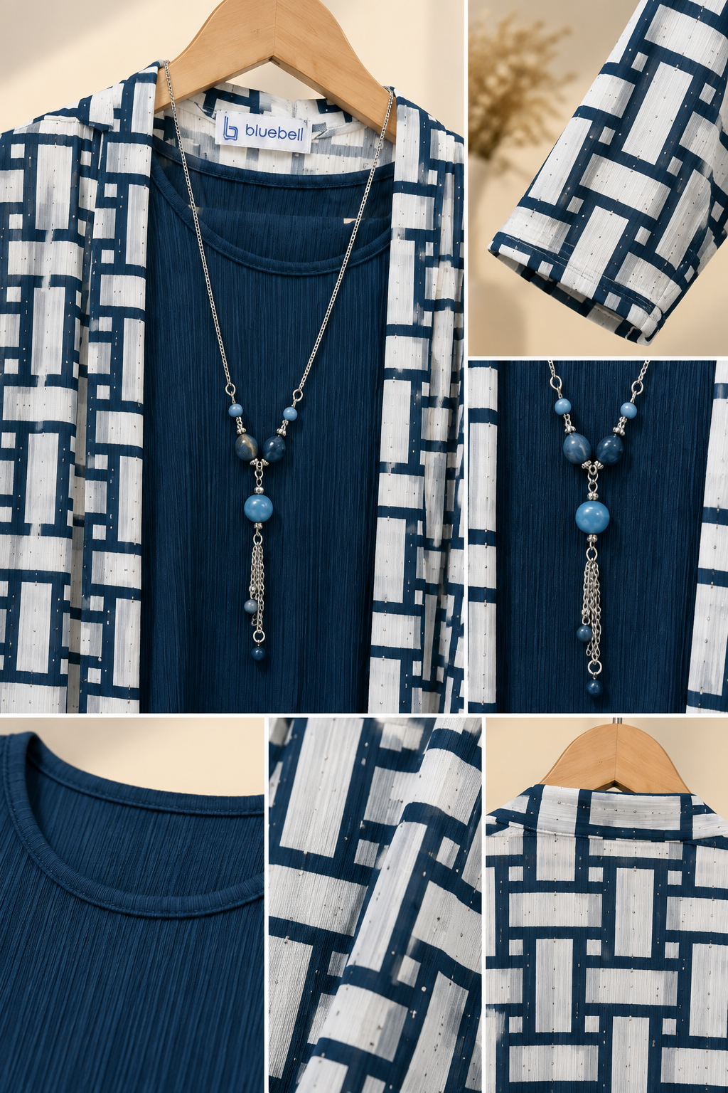 Korean Style Premium 3-Piece Printed Kimono Set with Ribbed Inner Top & Wide-Leg Pants