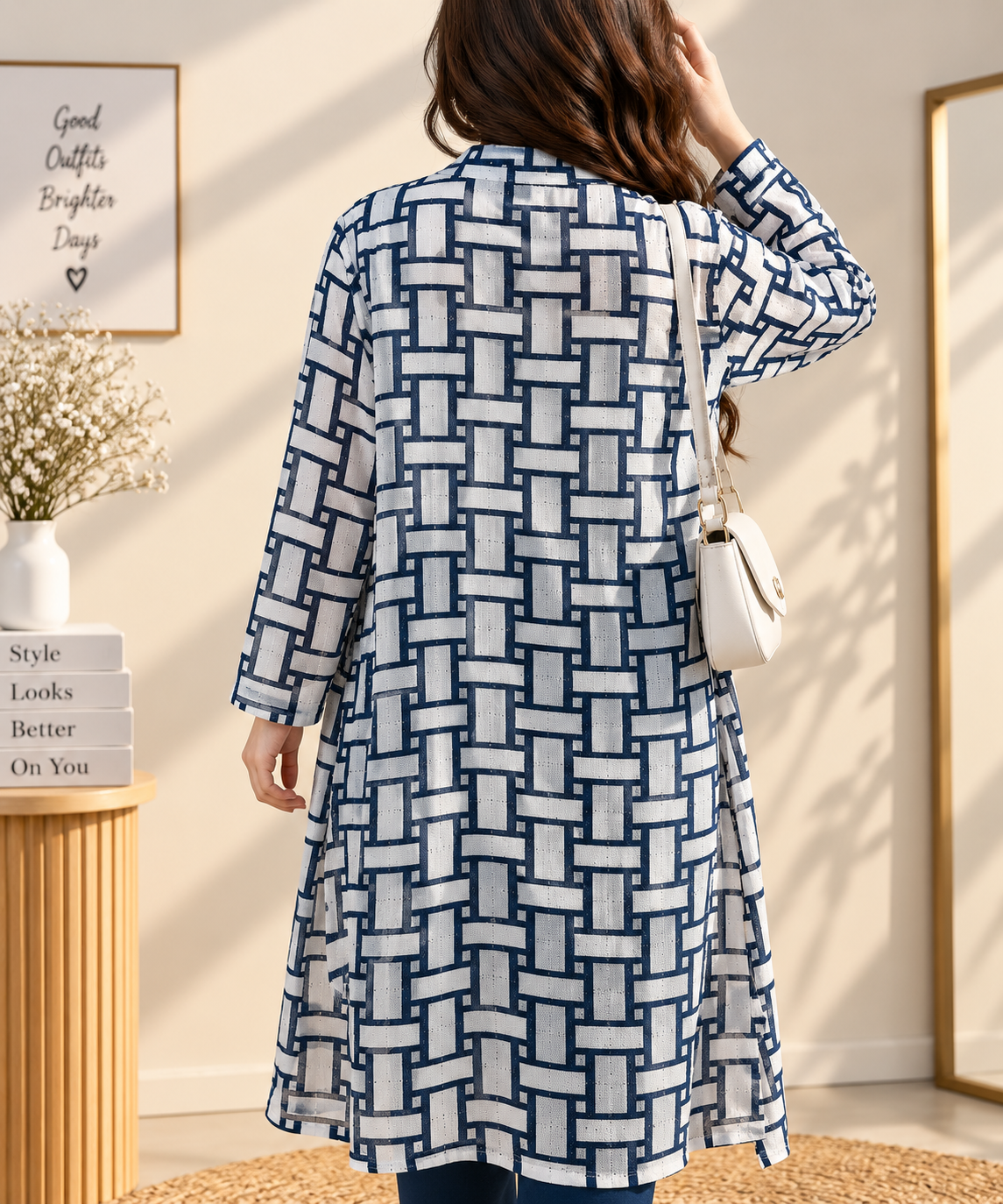 Korean Style Premium 3-Piece Printed Kimono Set with Ribbed Inner Top & Wide-Leg Pants