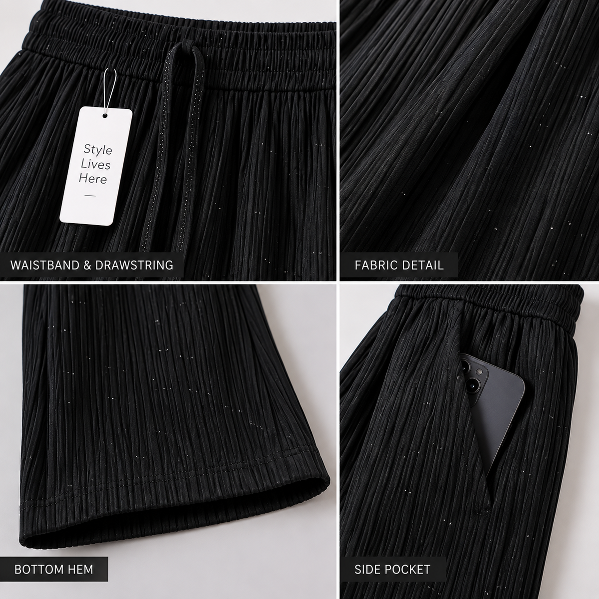 Premium Textured Wide-Leg Flared Pants with Adjustable Drawstring Waist