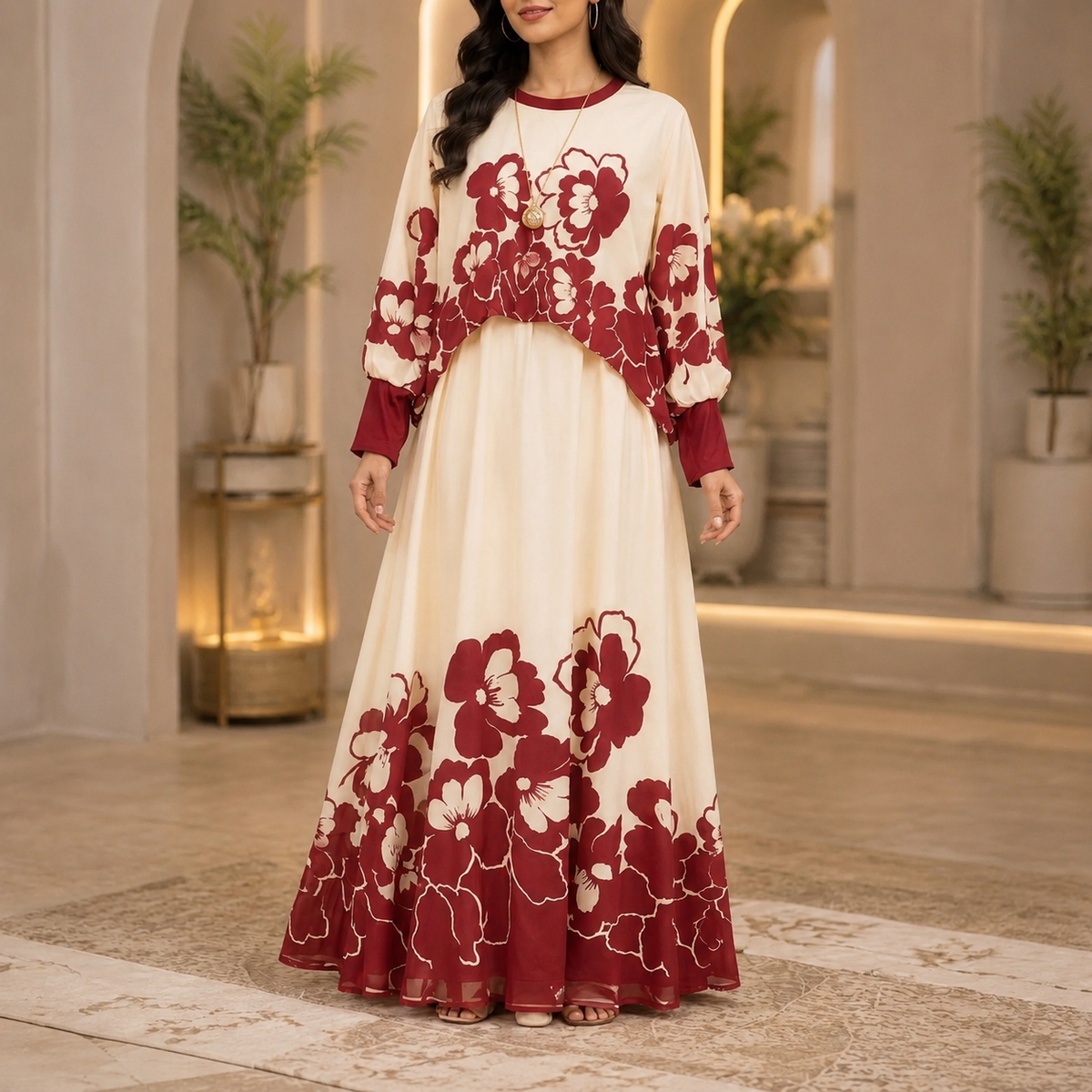 Premium 2-Piece Floral Print Layered Maxi Co-Ord Set