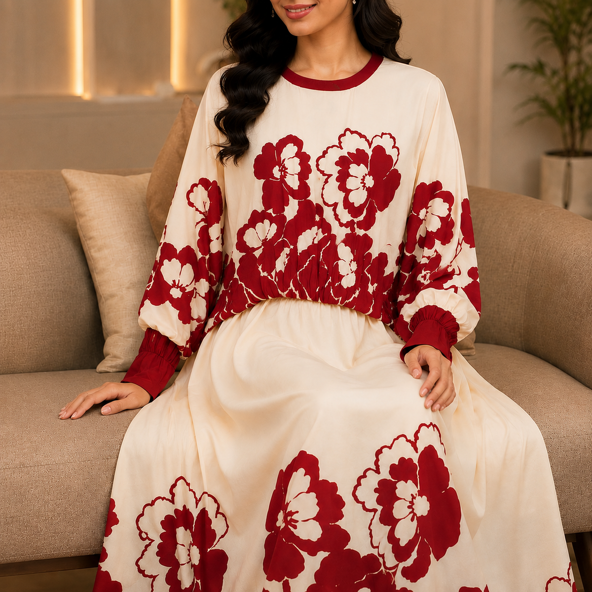 Premium 2-Piece Floral Print Layered Maxi Co-Ord Set