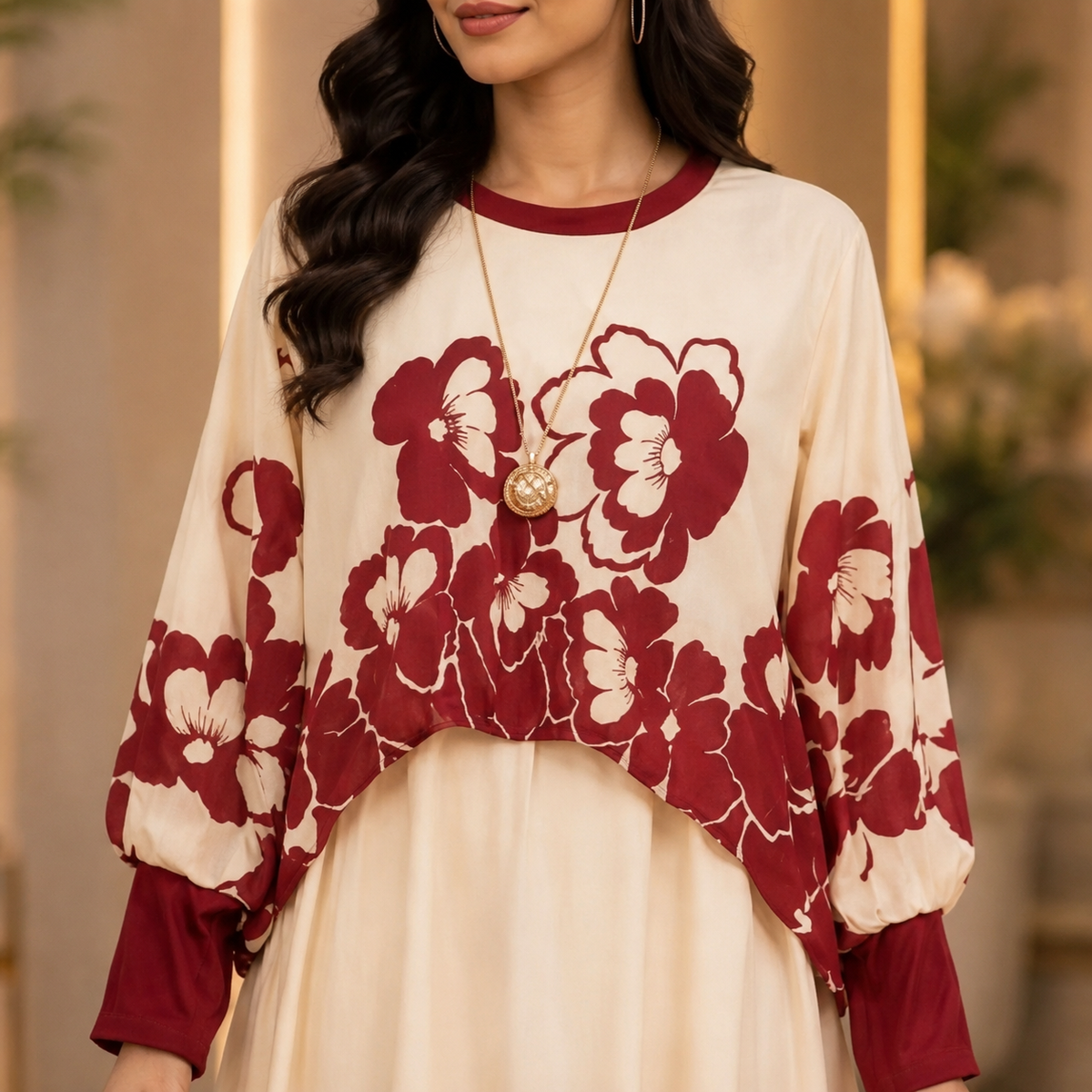 Premium 2-Piece Floral Print Layered Maxi Co-Ord Set