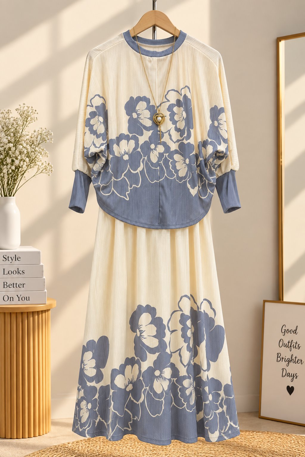Premium 2-Piece Floral Print Layered Maxi Co-Ord Set