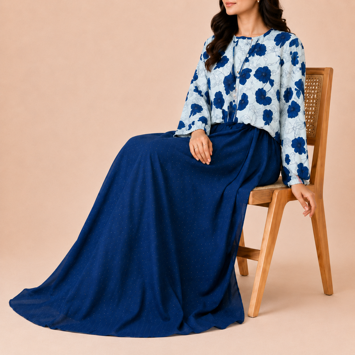 Premium 2-Piece Floral Print Long Sleeve Maxi Co-Ord Set