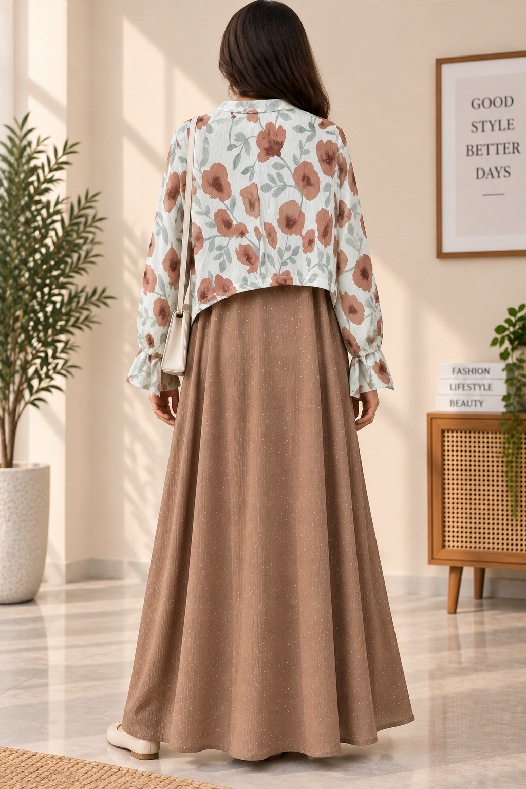 Premium 2-Piece Floral Print Long Sleeve Maxi Co-Ord Set