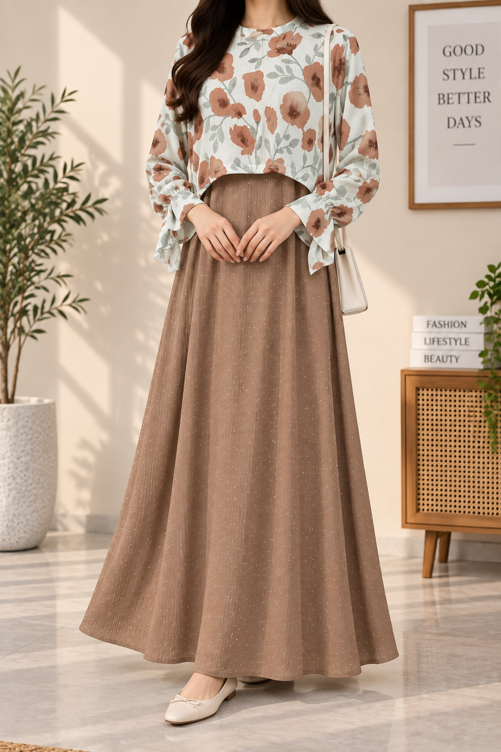 Premium 2-Piece Floral Print Long Sleeve Maxi Co-Ord Set