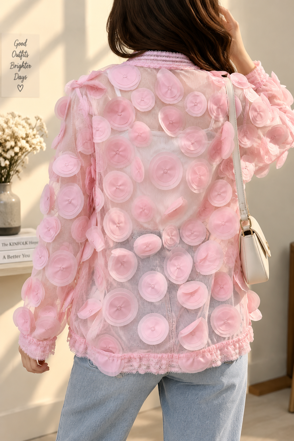 Premium 3D Floral Organza Sleeve Long Sleeve Blouse