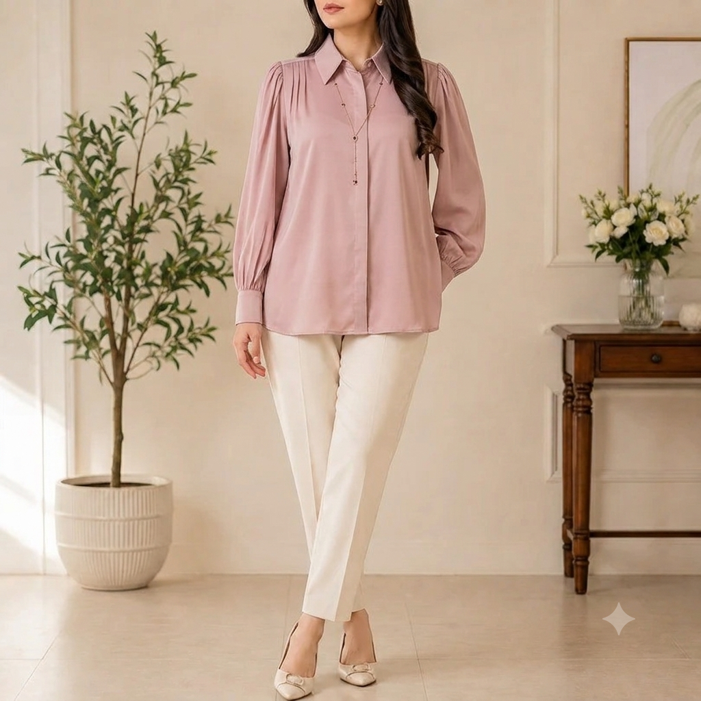 Premium Elegant Button-Down Shirt with Statement Collar & Layered Chain Detail