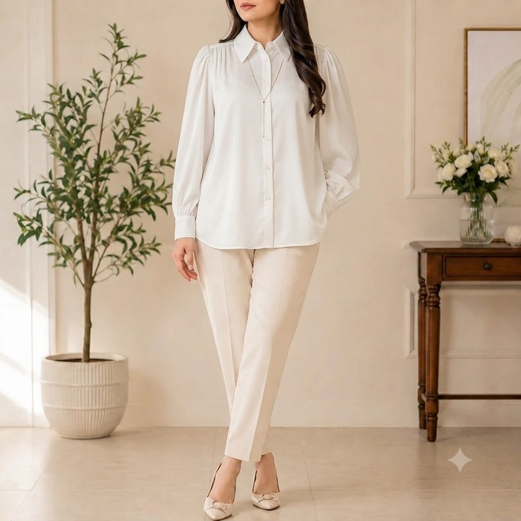Premium Elegant Button-Down Shirt with Statement Collar & Layered Chain Detail