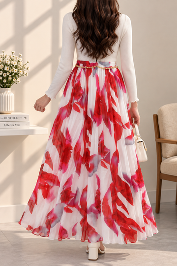 Premium Korean-Style Printed Skirt with Gold Chain Detail