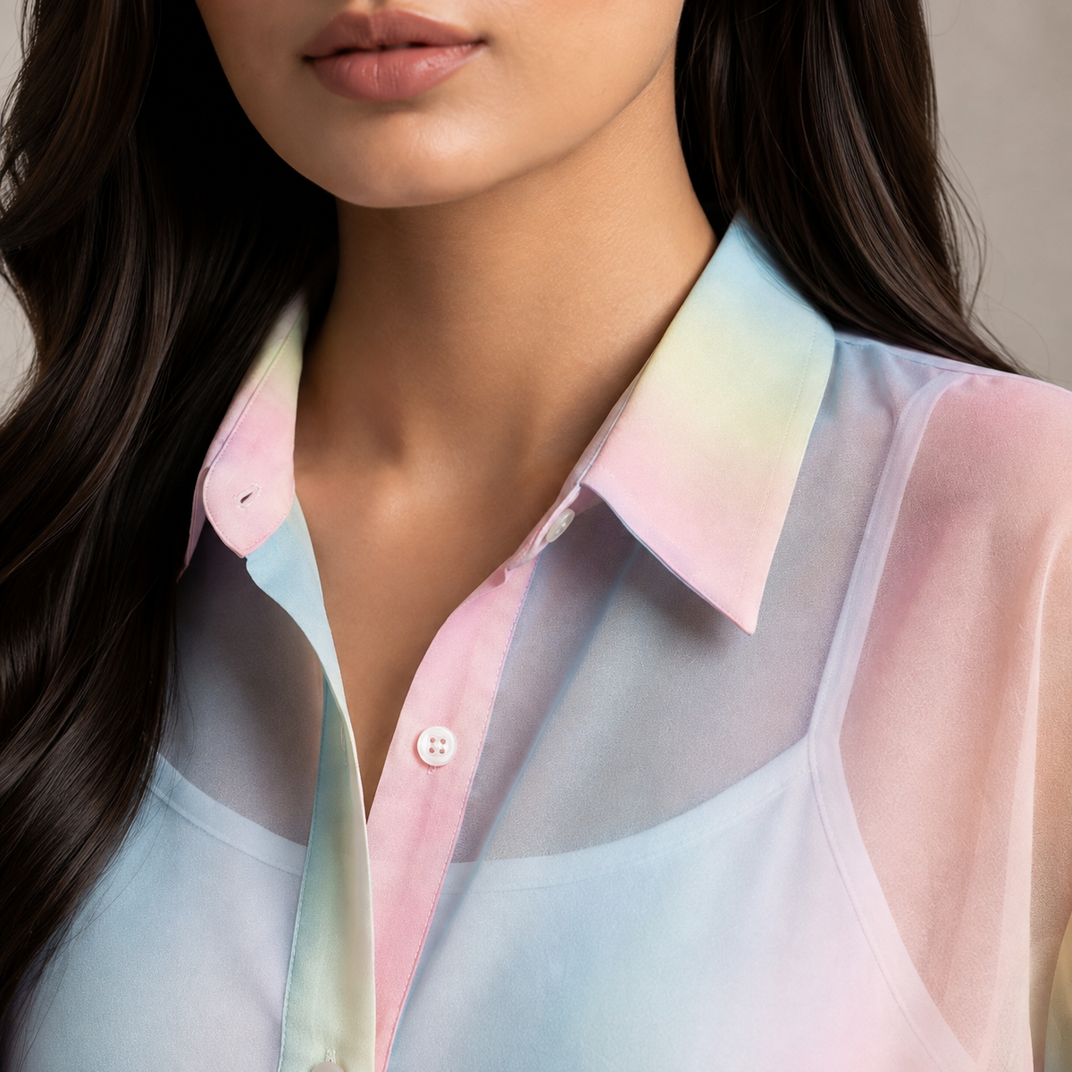 Premium Multicolor Sheer Shirt & Inner Cami Set with Tie-Waist Detail