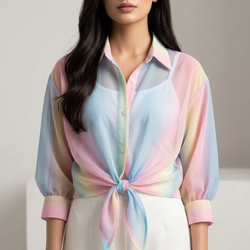 Premium Multicolor Sheer Shirt & Inner Cami Set with Tie-Waist Detail