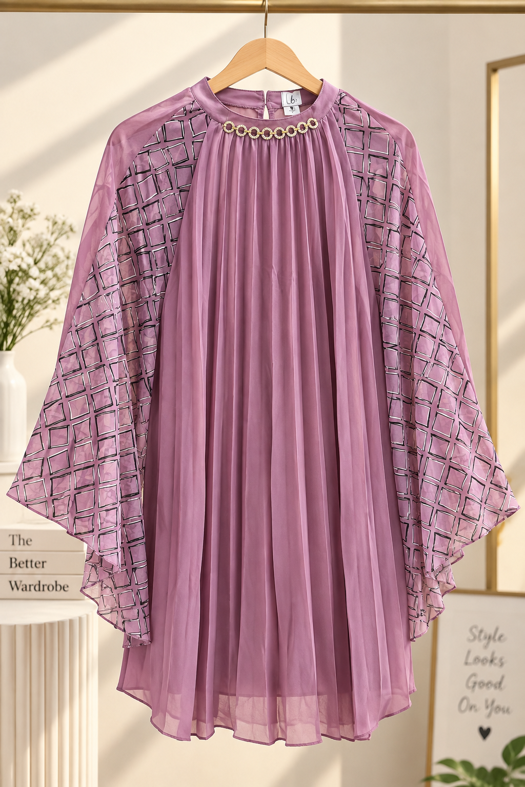 Premium Pleated Embroidered Bell Sleeve Longline Tunic