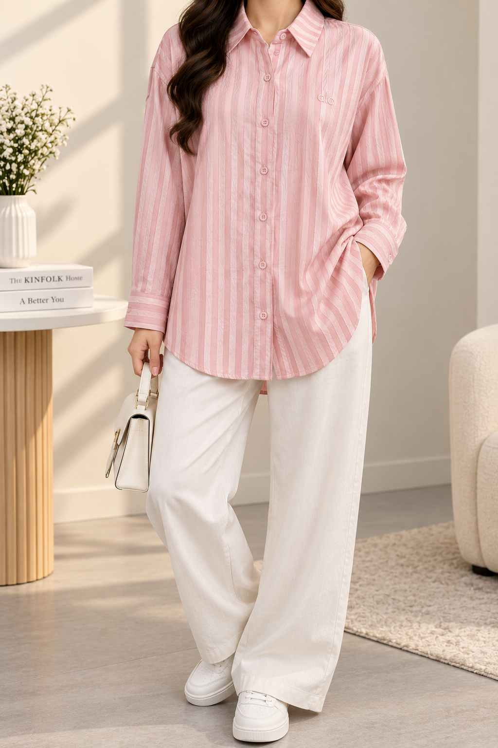 Premium Satin Stripe Button-Down Shirt – Silk Feel Long Sleeve Top