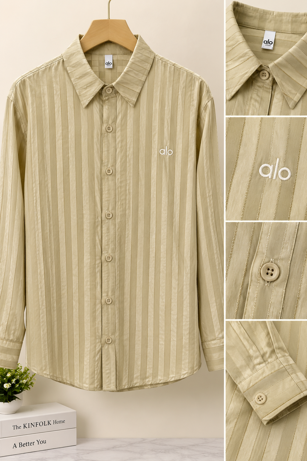Premium Satin Stripe Button-Down Shirt – Silk Feel Long Sleeve Top