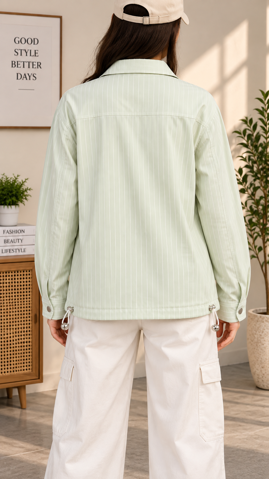 Premium Textured Striped Utility Shirt with Zip Front & Multi-Pocket Detail
